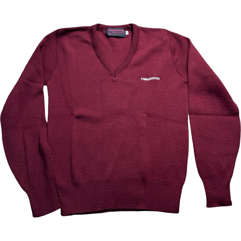 Vintage TWA Ralph Lauren Merino Wool Sweater Men's 40 Deadstock NOS Burgundy